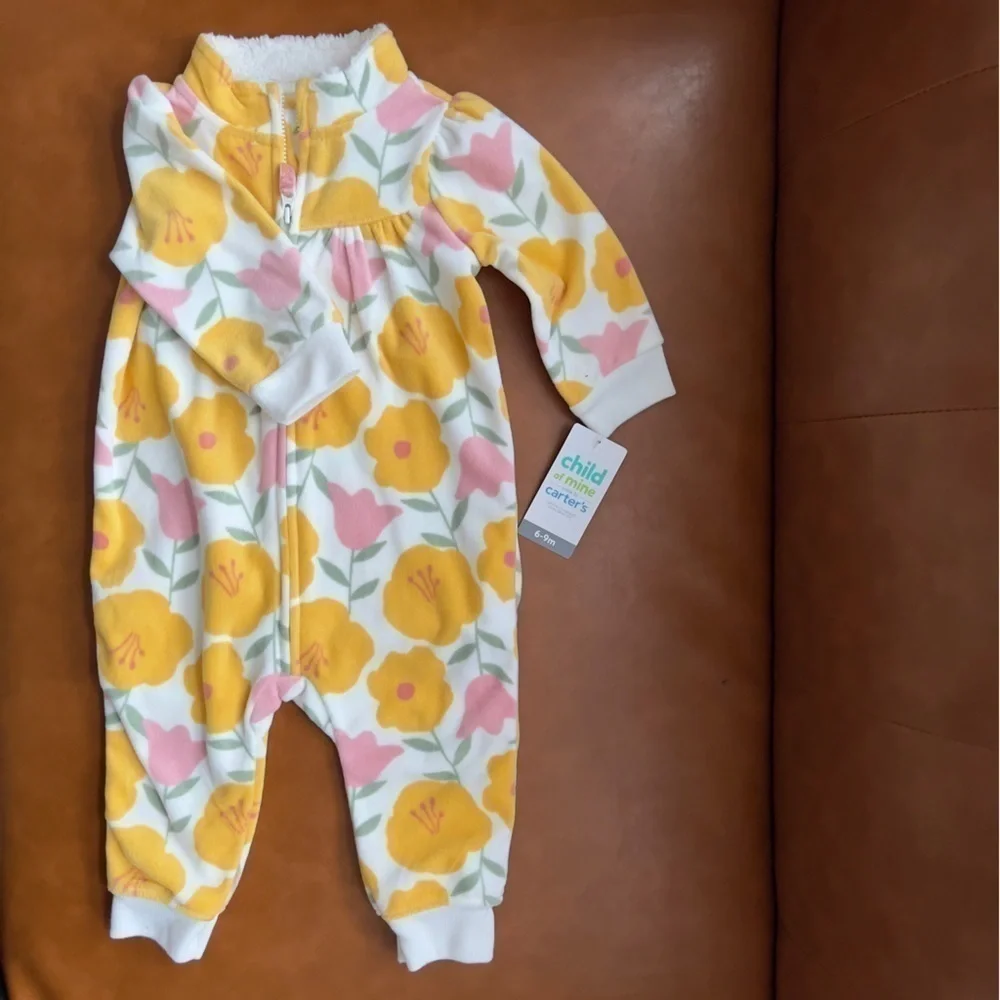 Carter's Child of Mine Floral Long Sleeve Footless Fleece Romper size 6/9 m NWT